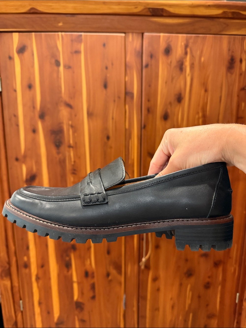 Madewell Black Leather Penny Loafers with Lug Sole